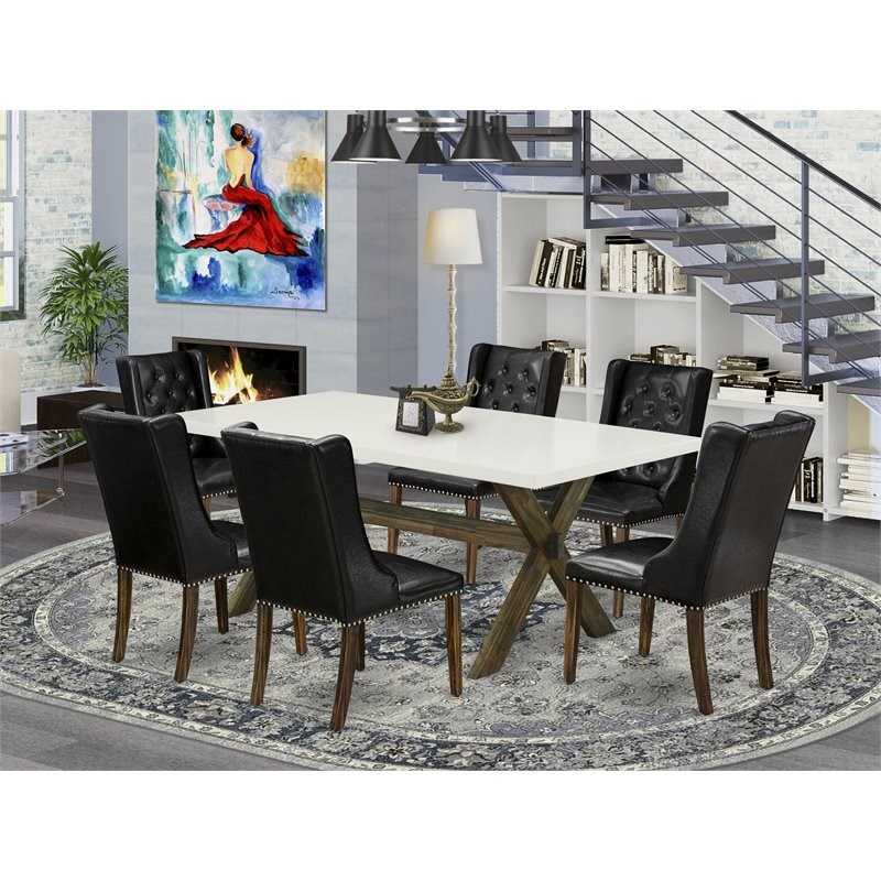 Pemberly Row 7-Piece Dining Set with Leather Upholstered Chairs and Wood Table