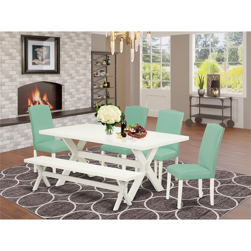 Pemberly Row 6-Piece Wood Dining Set with Parson Chairs and Bench