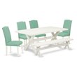 Pemberly Row 6-Piece Wood Dining Set with Parson Chairs and Bench