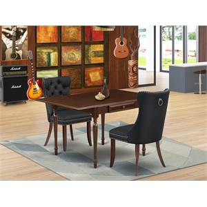 Pemberly Row 3-Piece Dropleaf Dinette Set in Mahogany with Gray Chairs