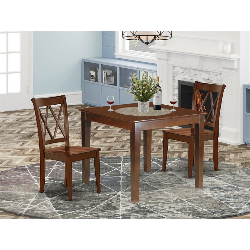 Pemberly Row 3-Piece Dining Table Set and X-Back Chairs in Mahogany