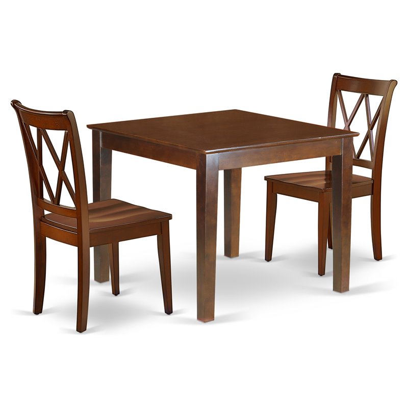 Pemberly Row 3-Piece Dining Table Set and X-Back Chairs in Mahogany