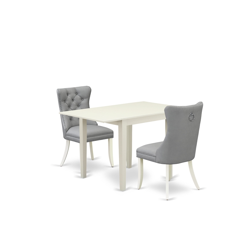 Pemberly Row 3-Piece Kitchen Table Set in Linen White and Light Gray
