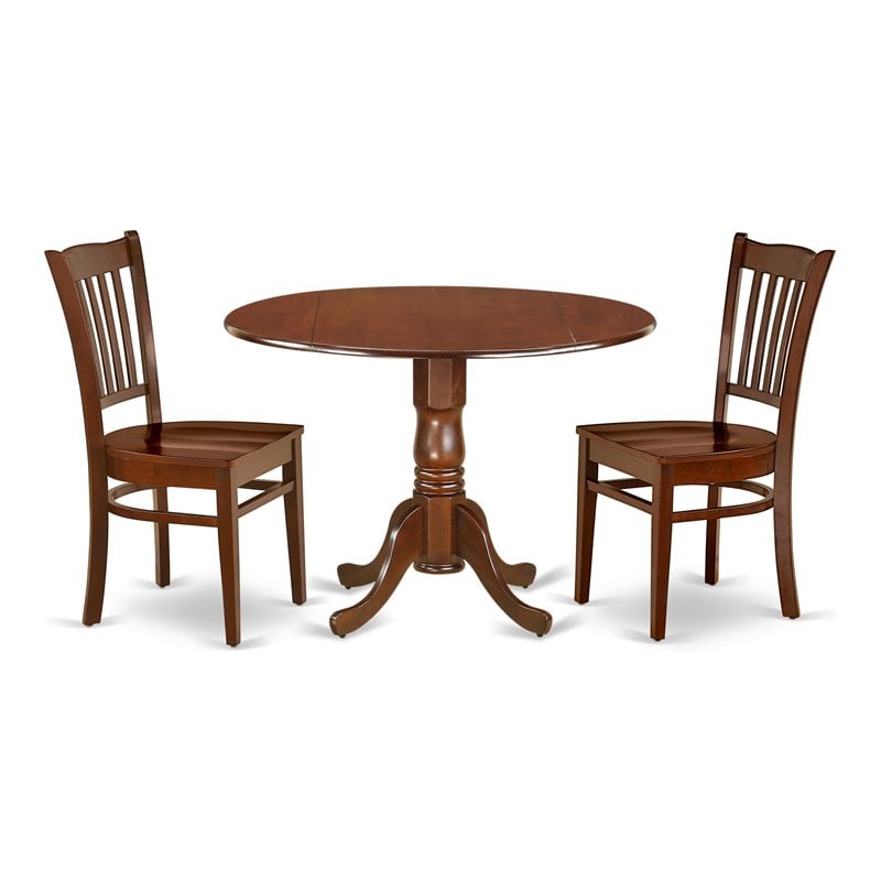 Pemberly Row Dublin 3-Piece Wood Dinette Set with Drop Leaf in Mahogany