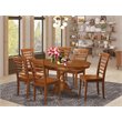 Pemberly Row Portland 7-Pc Wood Dining Set with Oval Table & Saddle Brown Chairs