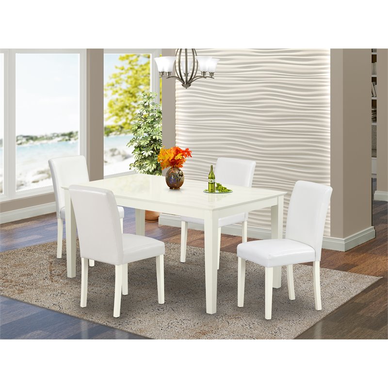 Pemberly Row 5-Pc Asian Hardwood Dining Set with White PU Leather Chairs