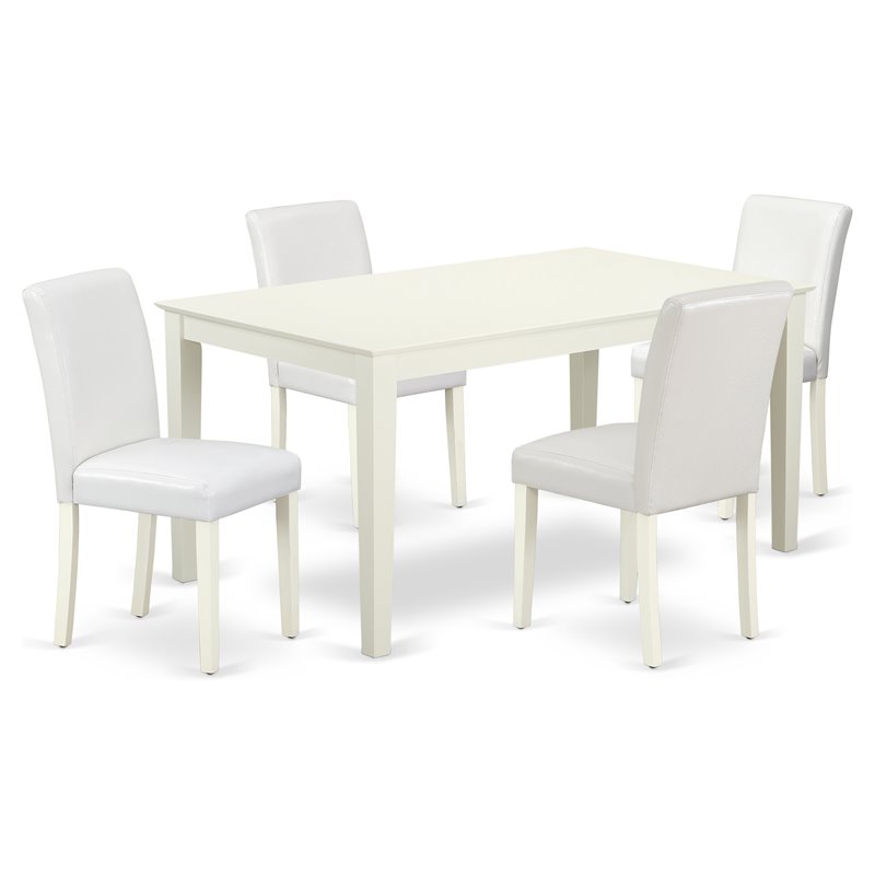 Pemberly Row 5-Pc Asian Hardwood Dining Set with White PU Leather Chairs