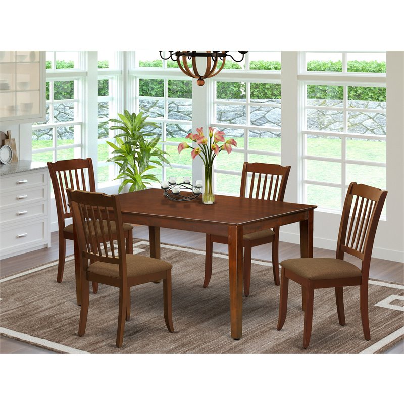 Pemberly Row 5-Piece Dining Set with Slat Back Chairs in Mahogany