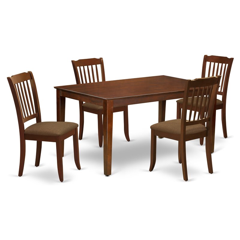 Pemberly Row 5-Piece Dining Set with Slat Back Chairs in Mahogany