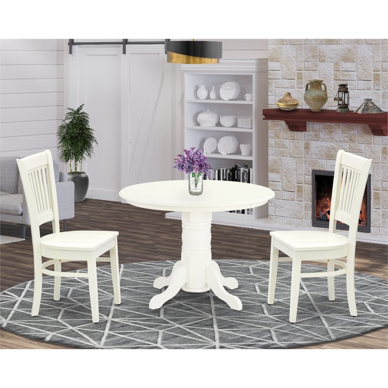 Pemberly Row 3-Piece Dining Set with Slatted Back Chairs in Linen White