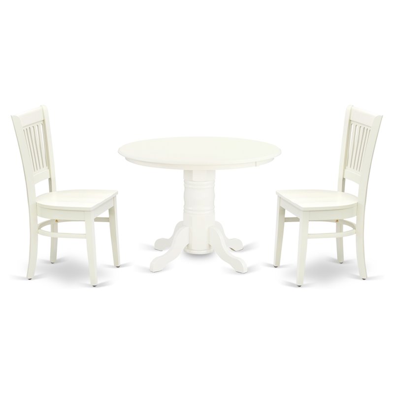 Pemberly Row 3-Piece Dining Set with Slatted Back Chairs in Linen White