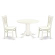 Pemberly Row 3-Piece Dining Set with Slatted Back Chairs in Linen White