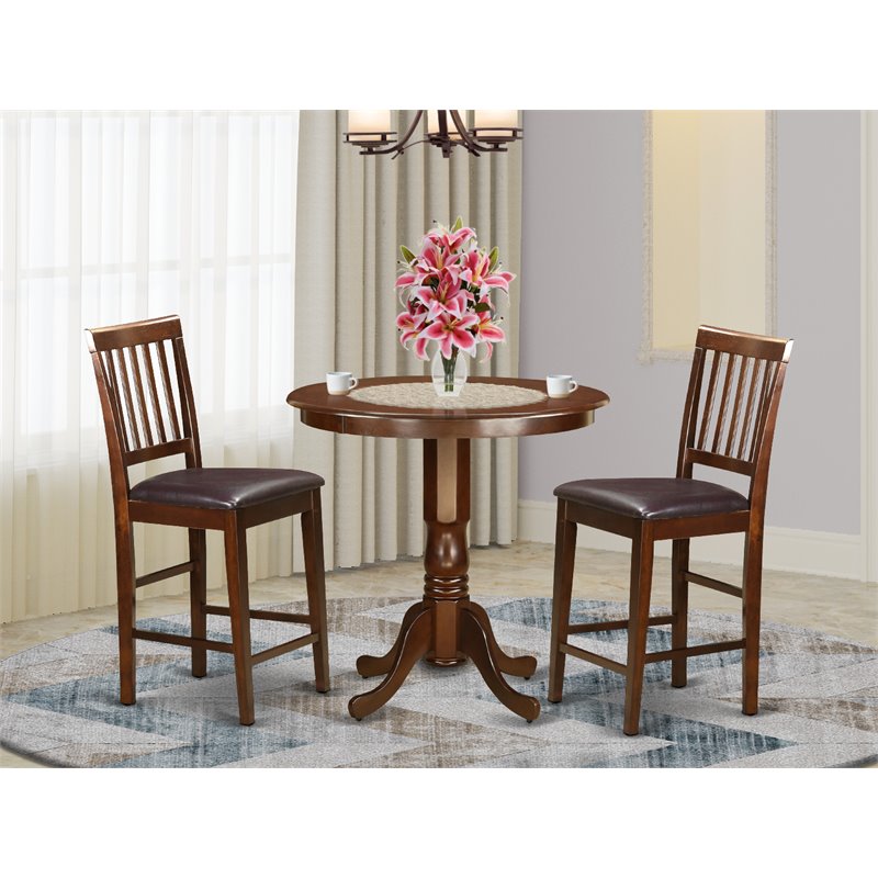 Pemberly Row 3-Piece Pub Table and Chair Set in Wood Mahogany Finish