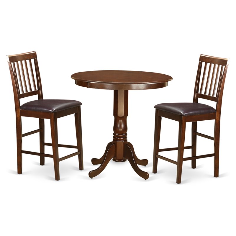 Pemberly Row 3-Piece Pub Table and Chair Set in Wood Mahogany Finish