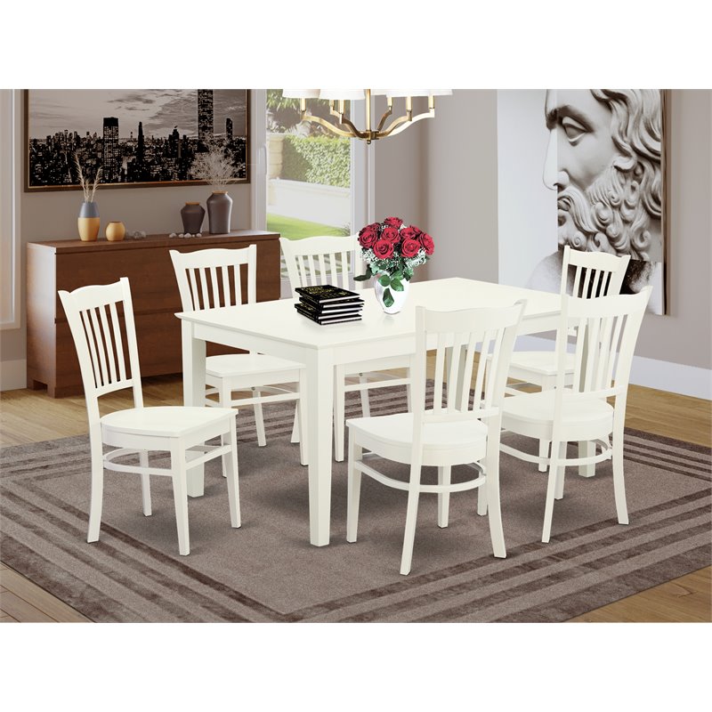 Pemberly Row Capri 7-Pc Wood Dining Table and Chairs in Linen White