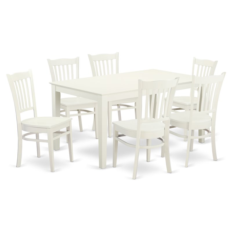 Pemberly Row Capri 7-Pc Wood Dining Table and Chairs in Linen White