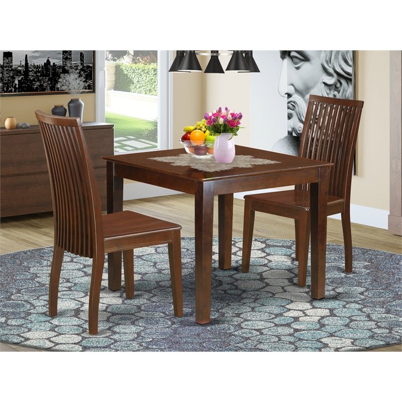 Pemberly Row 3-Piece Wood Dining Set in Mahogany with Square Table
