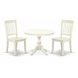 Pemberly Row 3-Piece Dining Set with Round Table and Linen White Finish