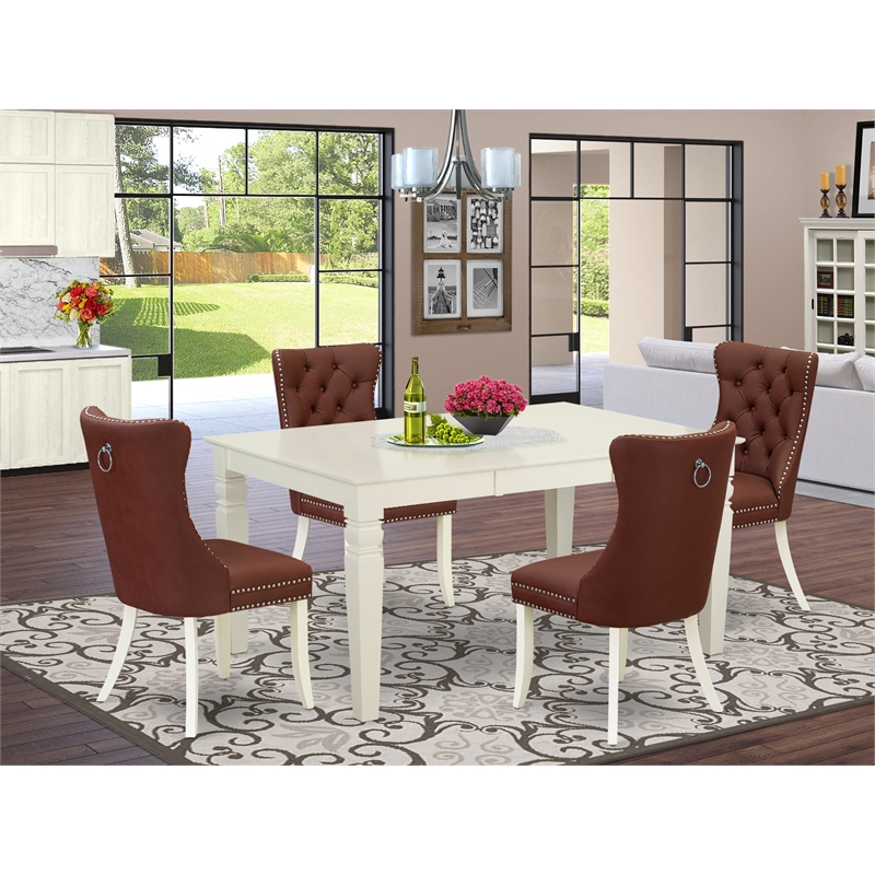 Pemberly Row 5-Piece Kitchen Dining Set with Burgundy Upholstered Chairs