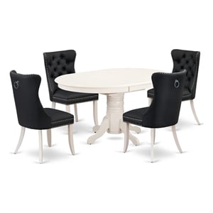 Pemberly Row 5-Piece Dining Set with Oval Rubber Wood Table in White