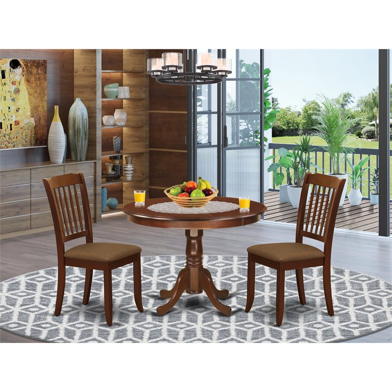 Pemberly Row Hartland 3-Piece Dining Set with Linen Seat in Mahogany