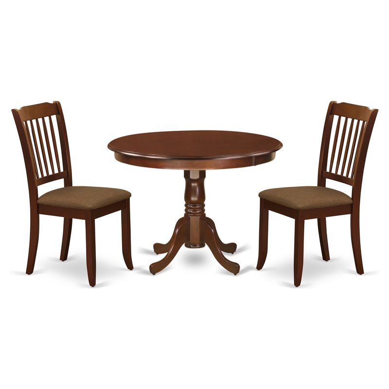 Pemberly Row Hartland 3-Piece Dining Set with Linen Seat in Mahogany