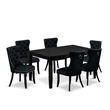 Pemberly Row 7-Piece Dining Set with Black Upholstered Chairs and Table