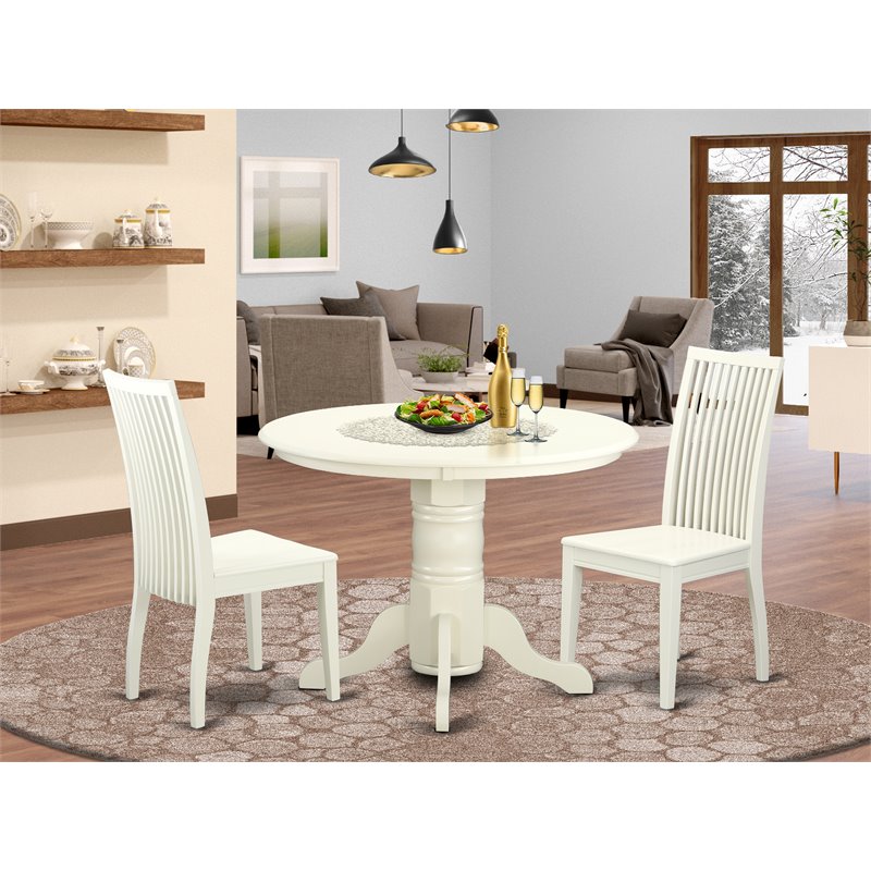 Pemberly Row Shelton 3-Piece Dining Set in Linen White Finish