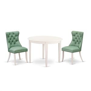 Pemberly Row Modern 3-Piece Round White Dining Set with Green Chairs
