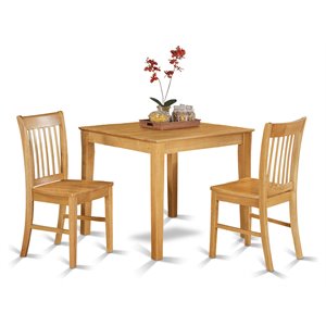 Pemberly Row Oxford 3-Piece Oak Dining Table Set with Slat-Back Chairs