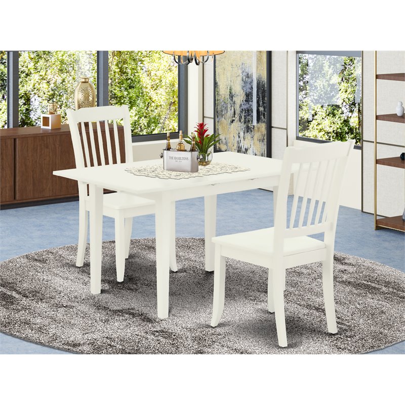 Pemberly Row 3-Piece Dining Set with Wooden Seat in Linen White Finish