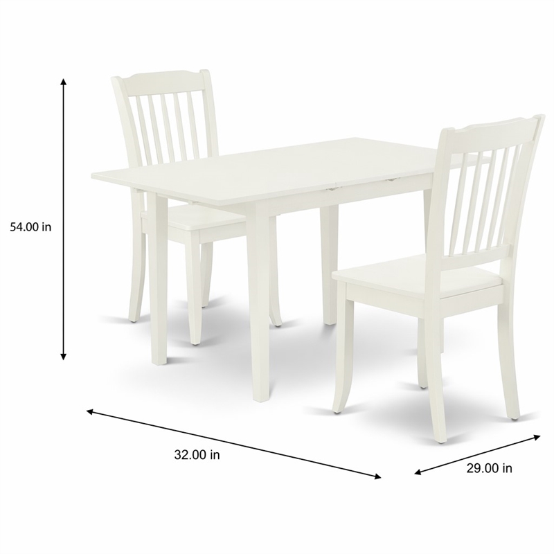 Pemberly Row 3-Piece Dining Set with Wooden Seat in Linen White Finish