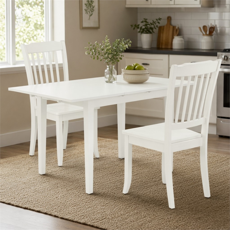 Pemberly Row 3-Piece Dining Set with Wooden Seat in Linen White Finish