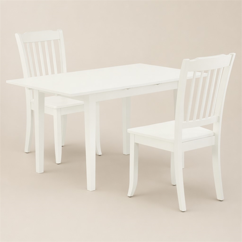 Pemberly Row 3-Piece Dining Set with Wooden Seat in Linen White Finish