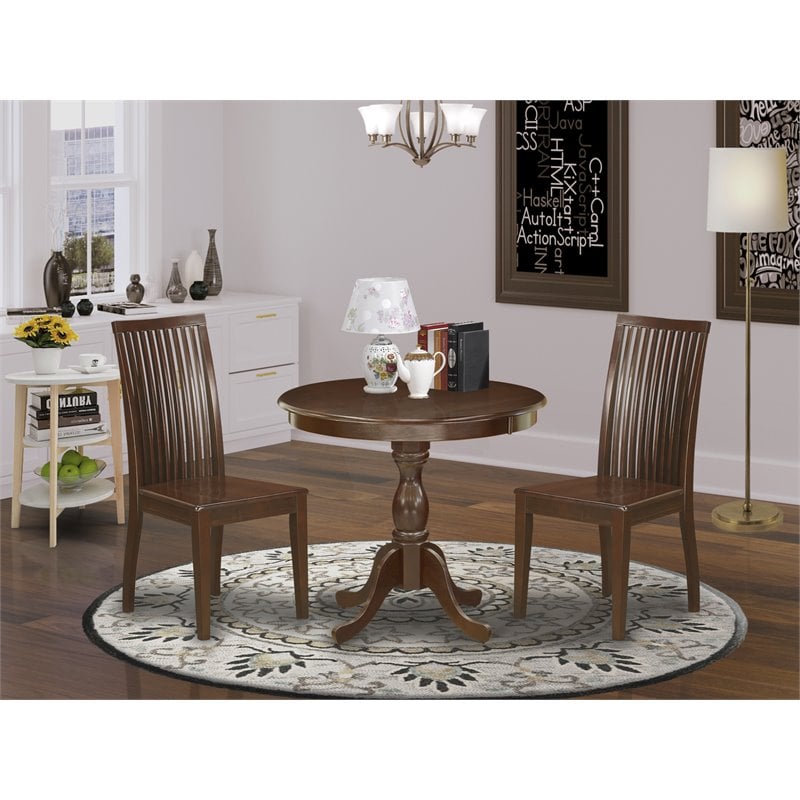 Pemberly Row 3-Piece Wood Dining Set w/ Round Table in Mahogany Finish