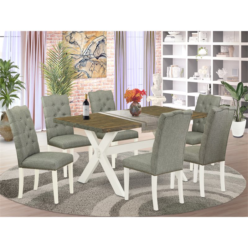 Pemberly Row 7-Piece Wood Dining Set in Linen White and Smoke