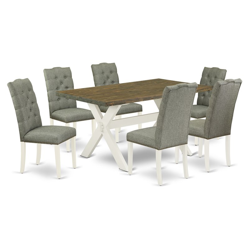 Pemberly Row 7-Piece Wood Dining Set in Linen White and Smoke