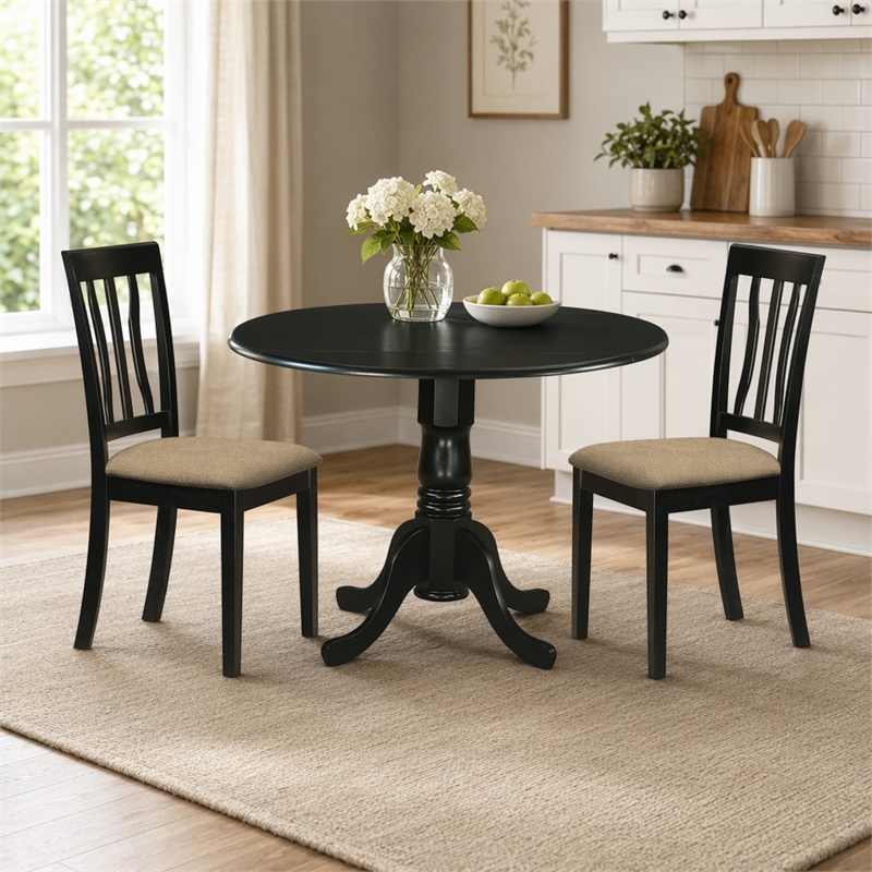 Pemberly Row 3-Piece Traditional Wood Dining Table Set in Black