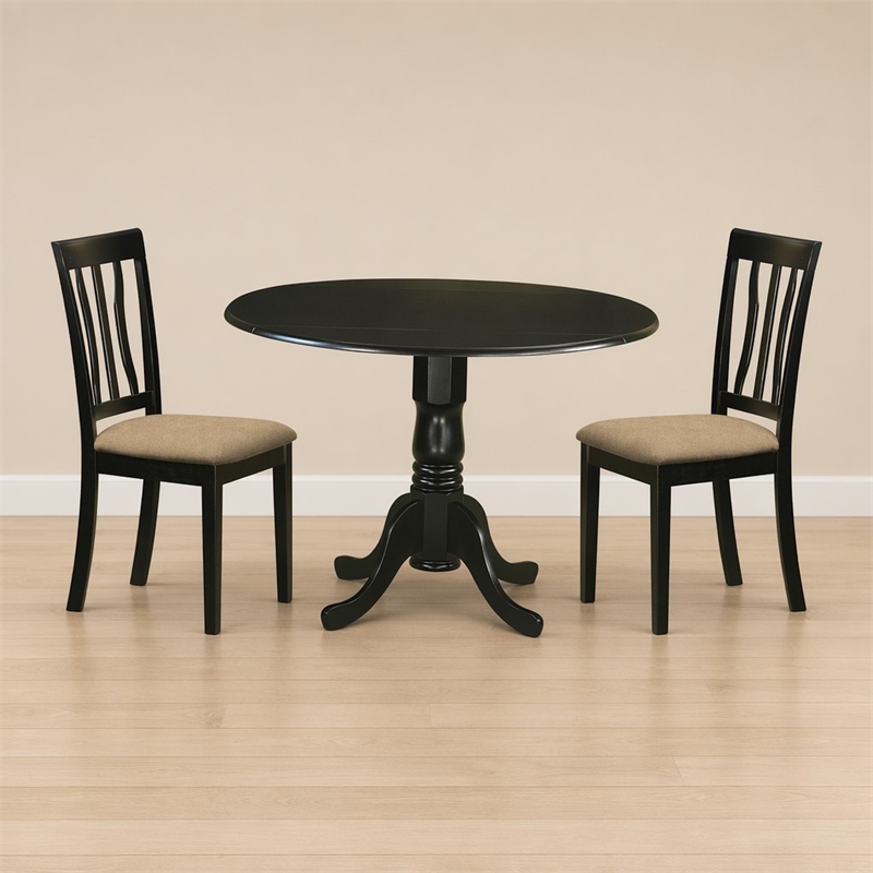 Pemberly Row 3-Piece Traditional Wood Dining Table Set in Black