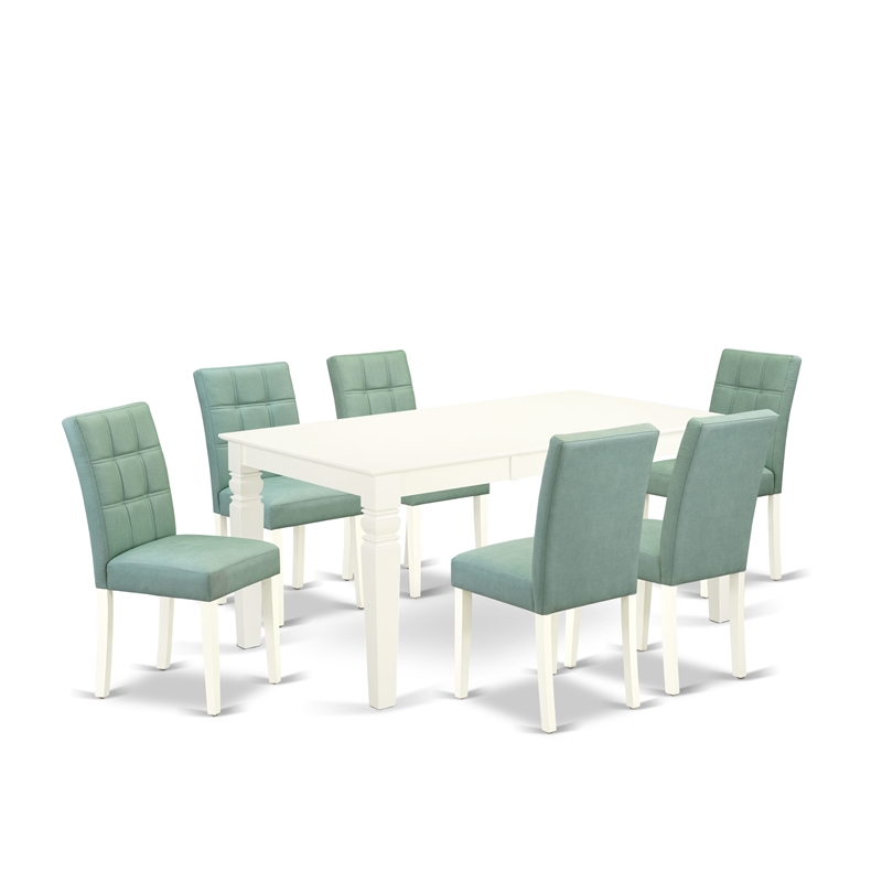Pemberly Row 7-Piece Acacia Wood Dining Set with Faux Leather Seats