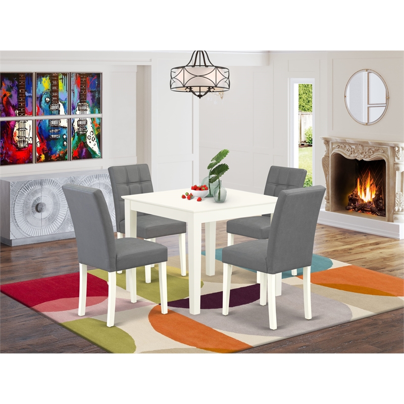 Pemberly Row 5-Piece Dining Table Set with Square Table in Linen White
