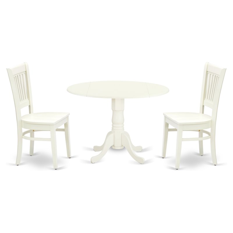 Pemberly Row 3-Piece Dining Set with Drop Leaves Table in Linen White