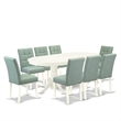 Pemberly Row 9-Piece Dining Table Set with Faux Leather Chairs in Linen White