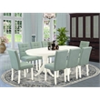 Pemberly Row 9-Piece Dining Table Set with Faux Leather Chairs in Linen White