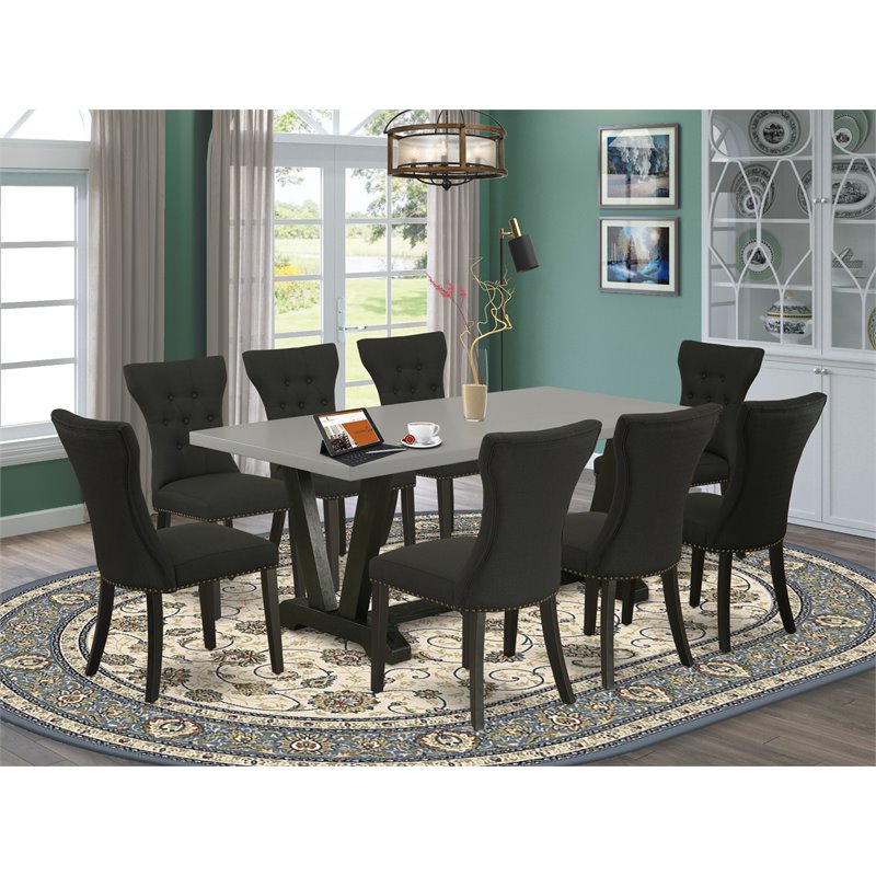 Pemberly Row V-Style 9-Piece Wooden Kitchen Table Set in Black Finish