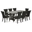 Pemberly Row V-Style 9-Piece Wooden Kitchen Table Set in Black Finish