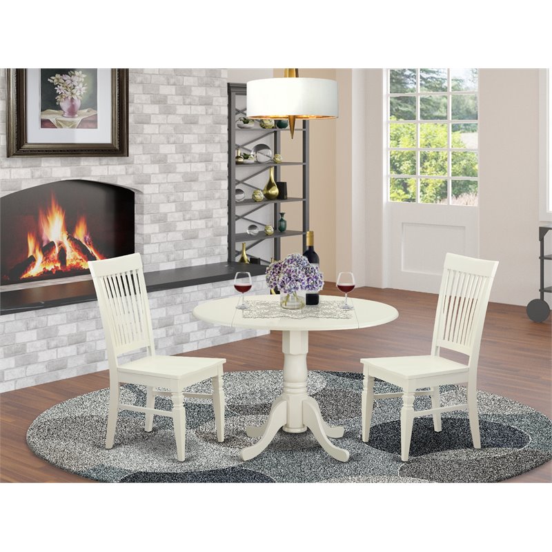 Pemberly Row Dublin 3-Piece Wood Dining Table Set in Linen White