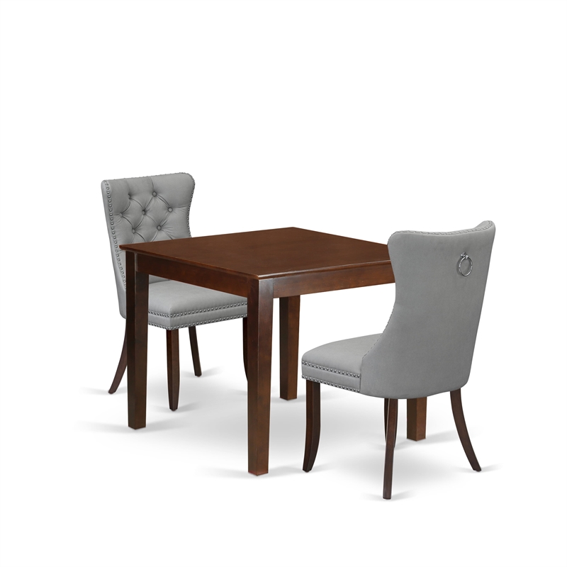 Pemberly Row 3-Piece Dining Table Set in Mahogany and Light Gray Faux Leather