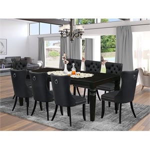 Pemberly Row 9-Piece Rubber Wood Dining Table Set in Black/Dark Gray