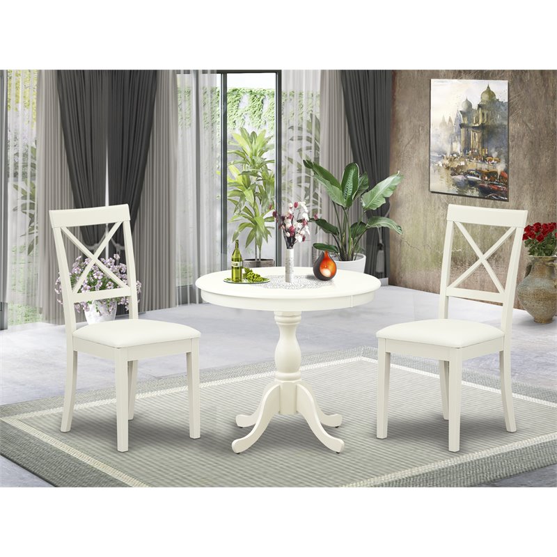Pemberly Row 3-Piece Dining Set with X-Back Chairs in Linen White